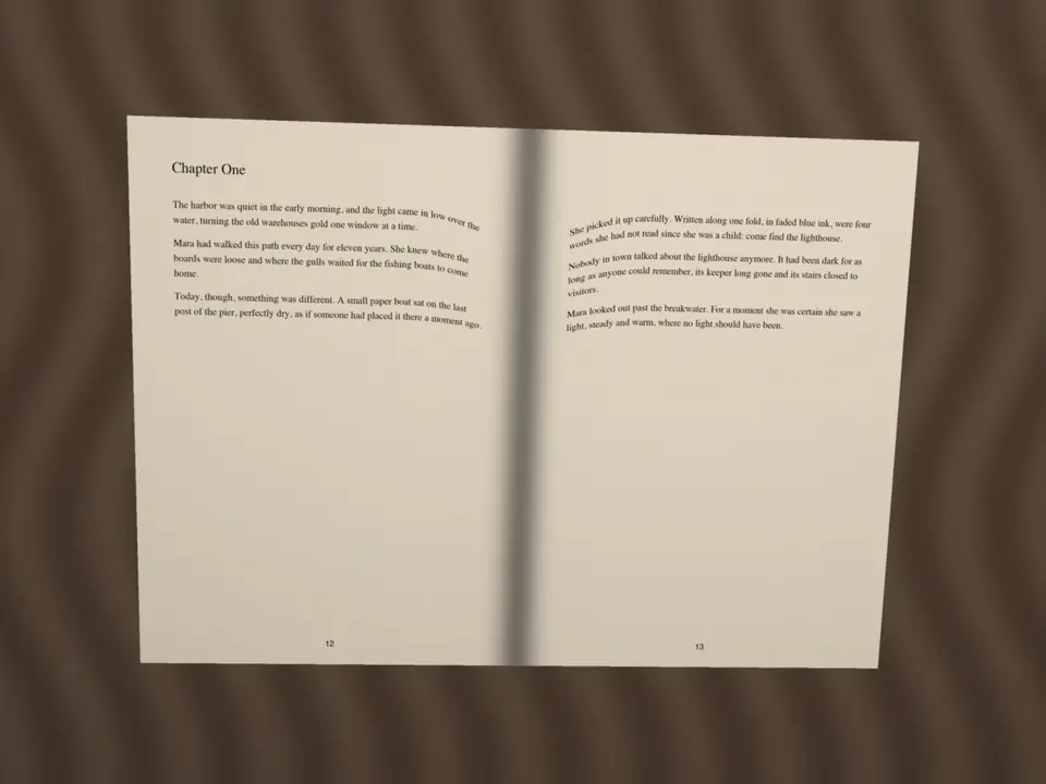 Une double page de livre d’exemple, aux lignes courbées et à l’ombre le long de la reliure, et les deux pages planes qu’elle devient.