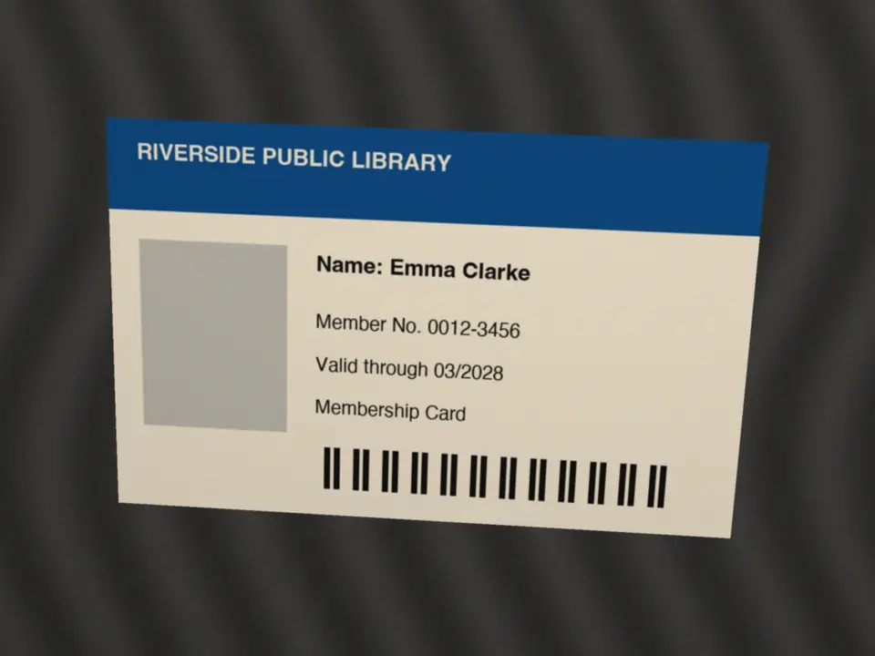 Une carte de bibliothèque d’exemple sur un bureau, et la carte nette qu’elle devient.